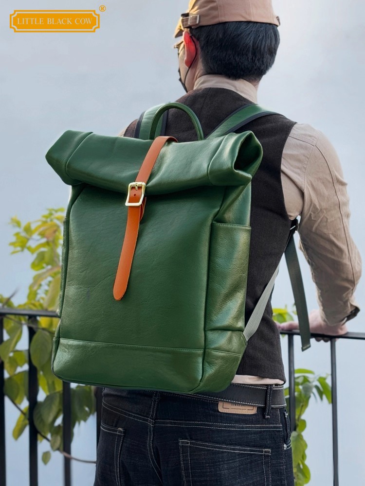 Large Capacity Mens Genuine Le - Leather Backpack Vintage reseña y precio