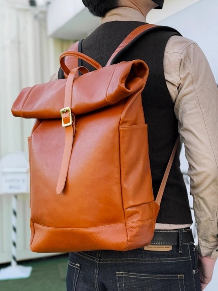 Large Capacity Mens Genuine Le - Leather Backpack Vintage reseña y precio