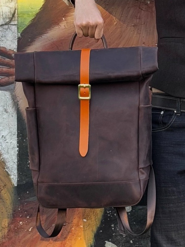 Large Capacity Mens Genuine Le - Leather Backpack Vintage reseña y precio