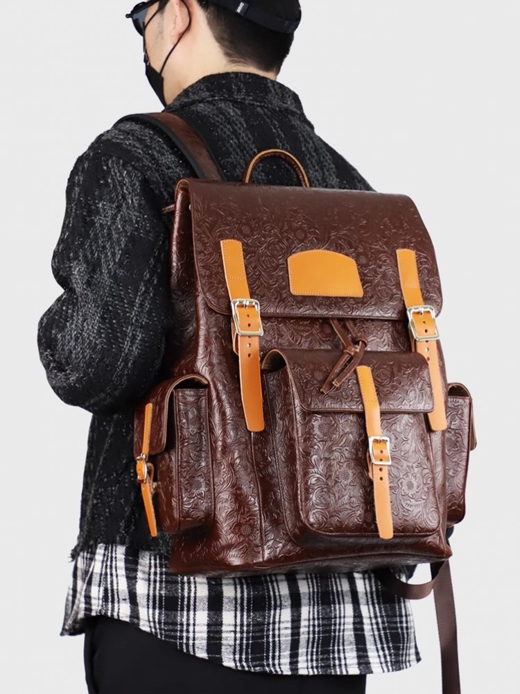 Vintage Mens Floral Wing Tip C - Leather Backpack Vintage reseña y precio