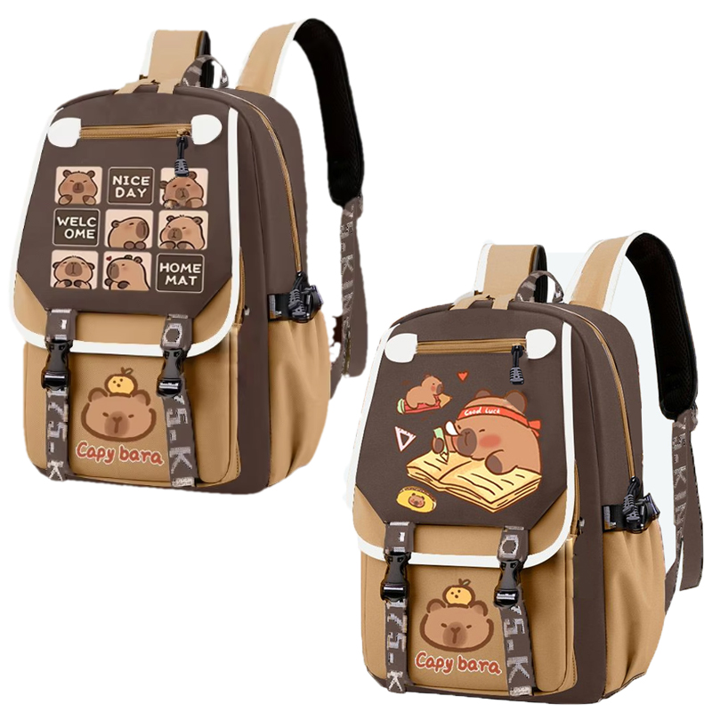 Kawaii Capybara Stylish Khaki  - School Backpack Teen reseña y precio