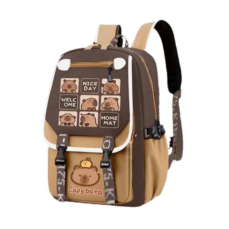 Kawaii Capybara Stylish Khaki  - School Backpack Teen reseña y precio