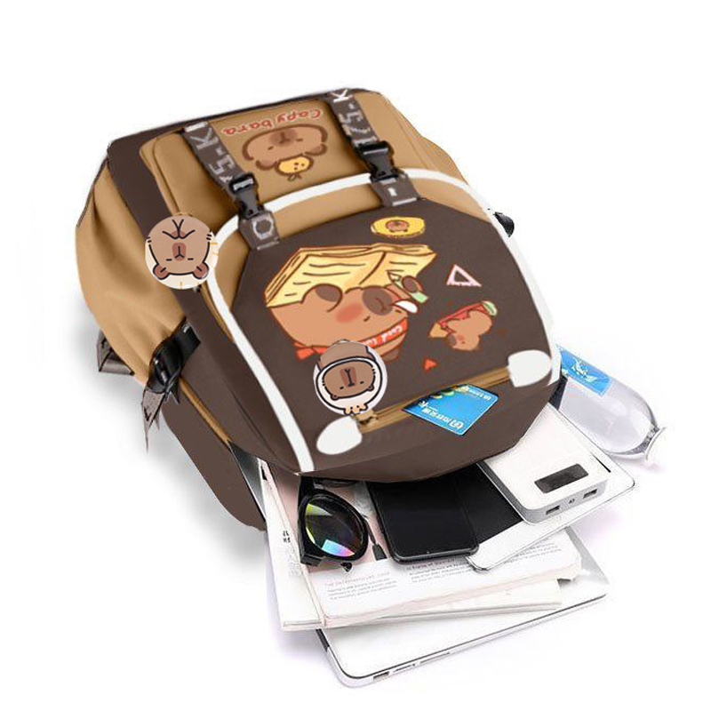 Kawaii Capybara Stylish Khaki  - School Backpack Teen reseña y precio