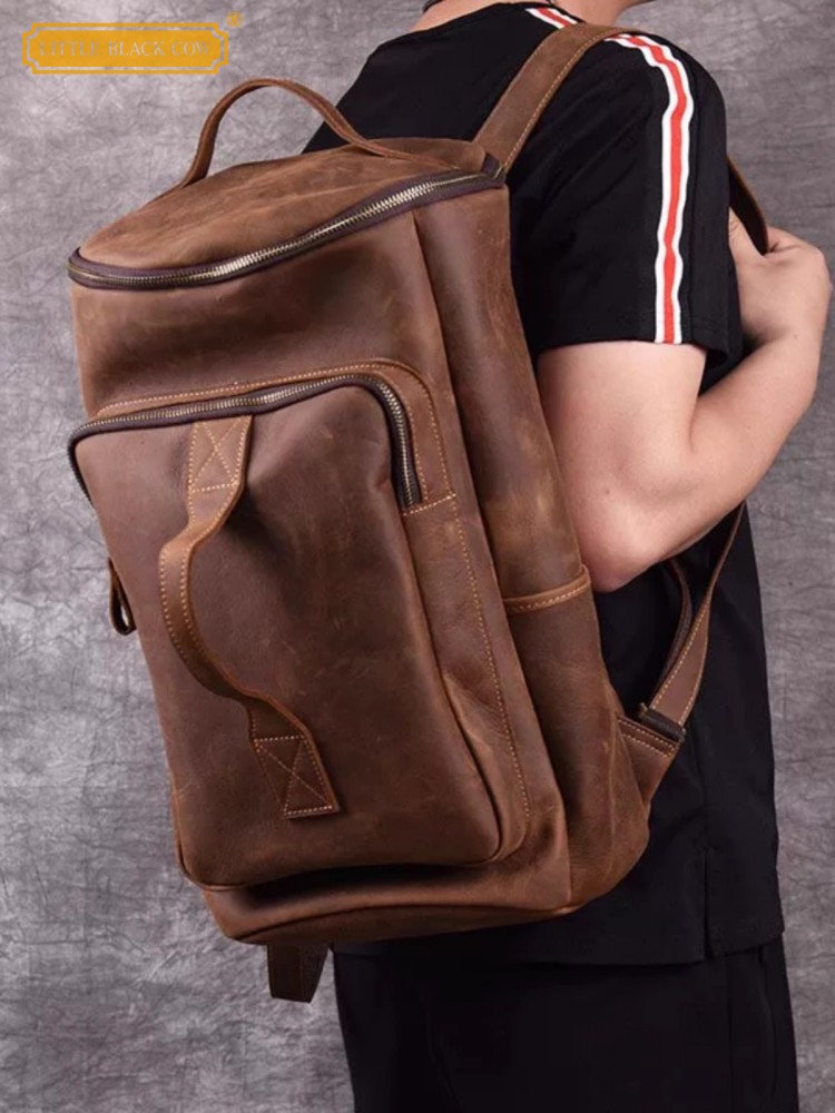 Handmade Mens Large Capacity T - Leather Backpack Vintage reseña y precio