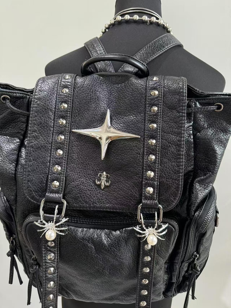 Gothic Punk PU Leather Shoulde - Leather Backpack Vintage reseña y precio
