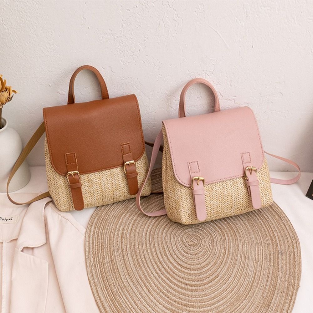 Fashion PU Leather Straw Backp - Leather Backpack Vintage reseña y precio