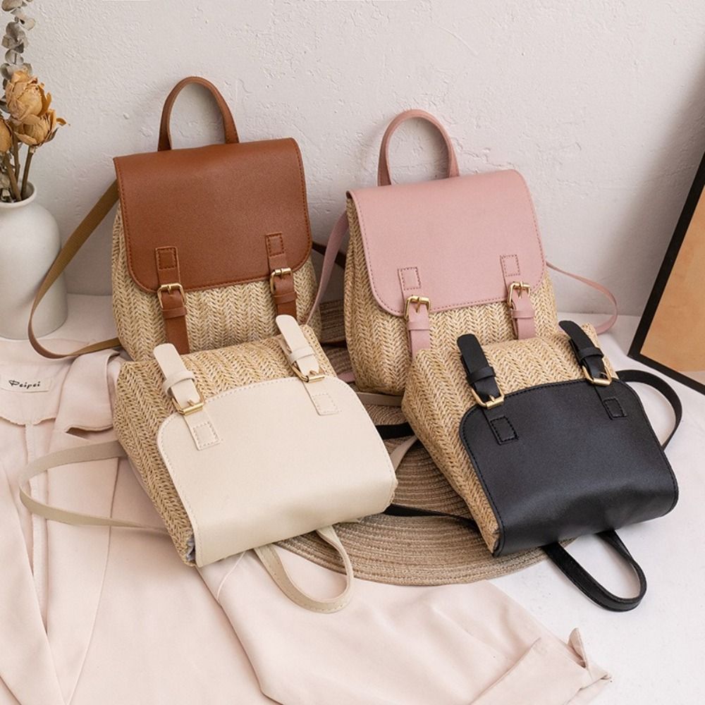 Fashion PU Leather Straw Backp - Leather Backpack Vintage reseña y precio